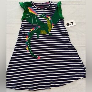 Mini Boden Navy and Green Dragon Striped Dress